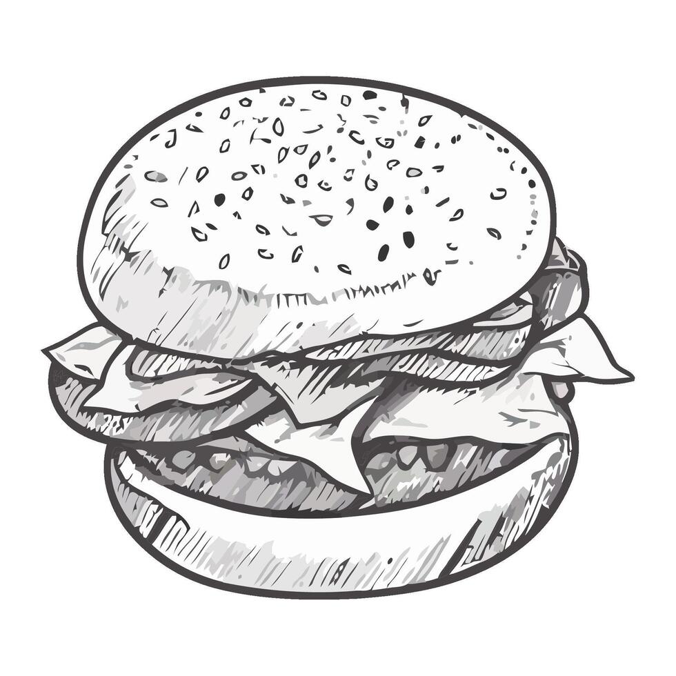 A hamburger is shown in a sketchy style vector