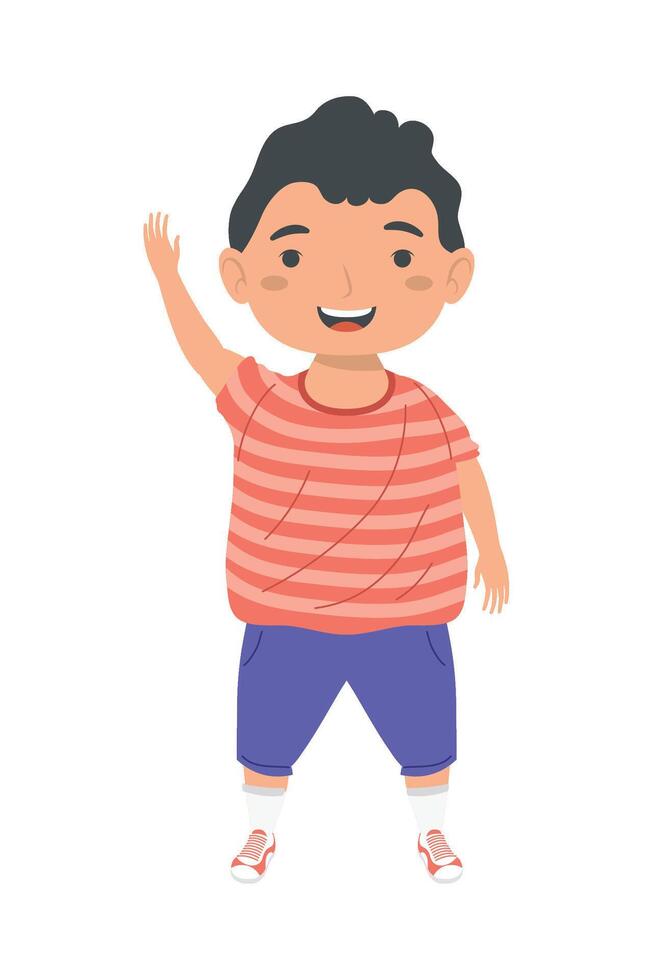 A cartoon boy waving his hand vector