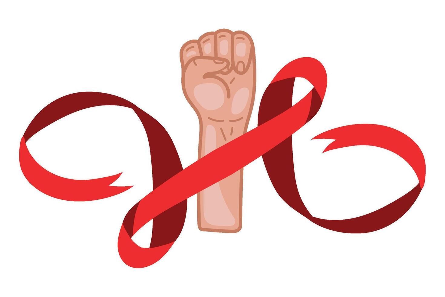 A hand holding a red ribbon and a fist vector