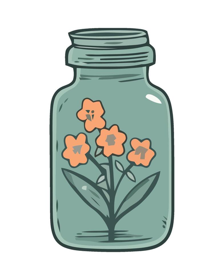 A jar with flowers inside on a white background vector