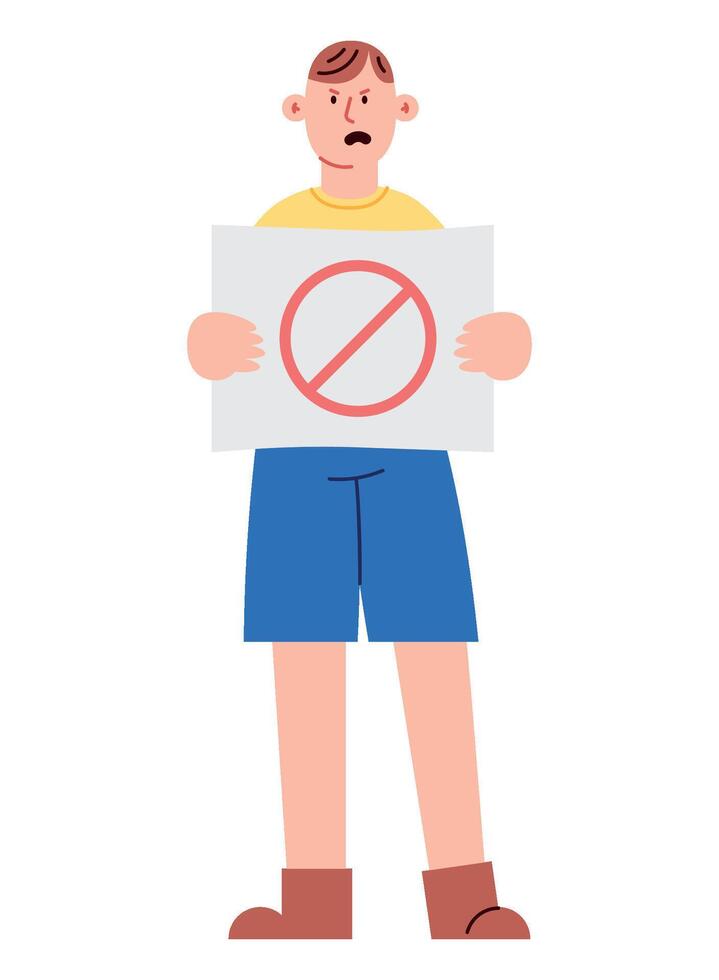 A man holding a sign with a no sign on it vector