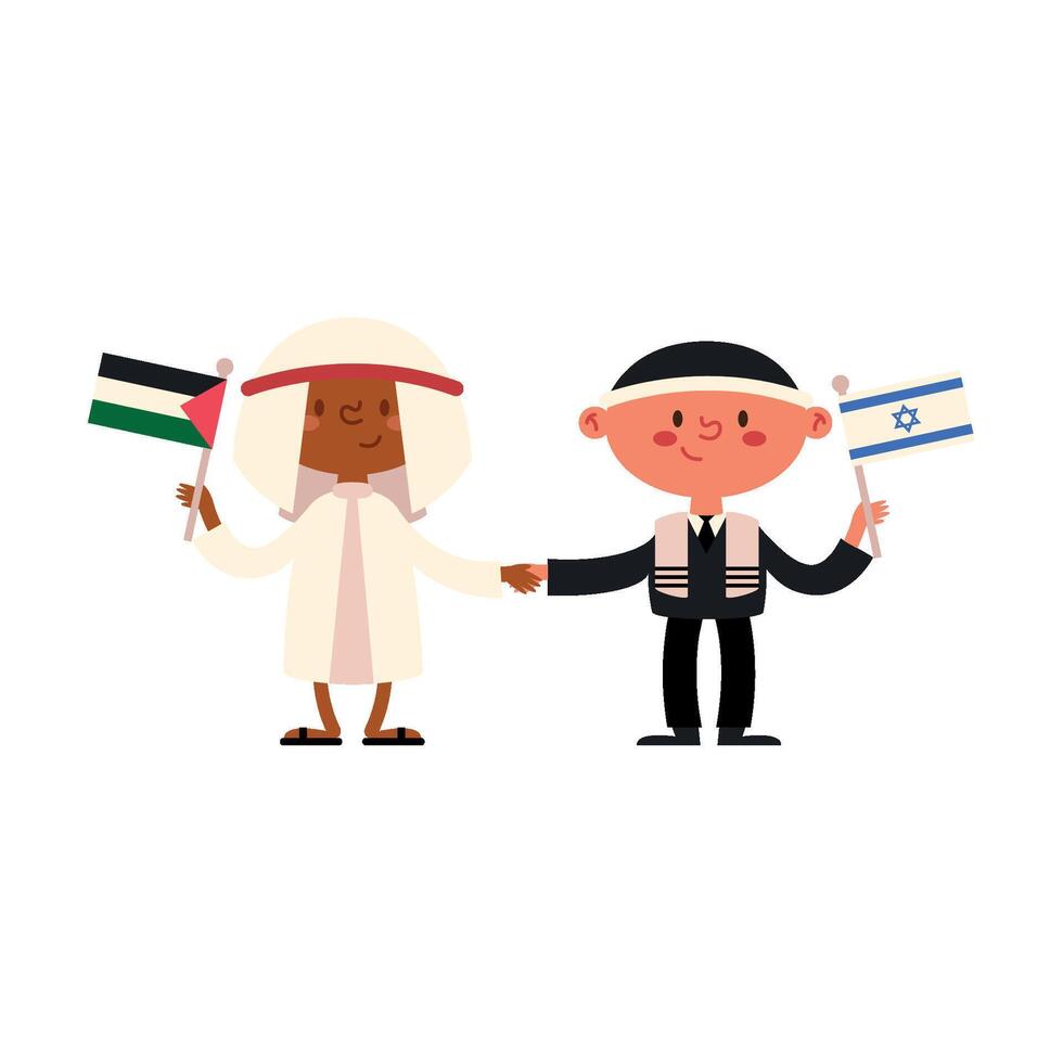 Two people holding israeli and palestinian flags vector
