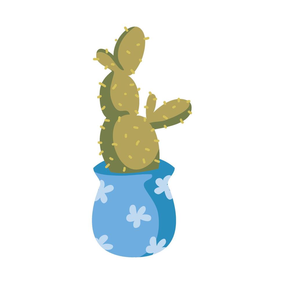 A cactus in a blue pot on a white background vector
