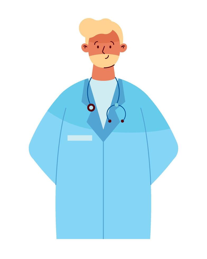 Doctor in blue coat and stethoscope illustration vector