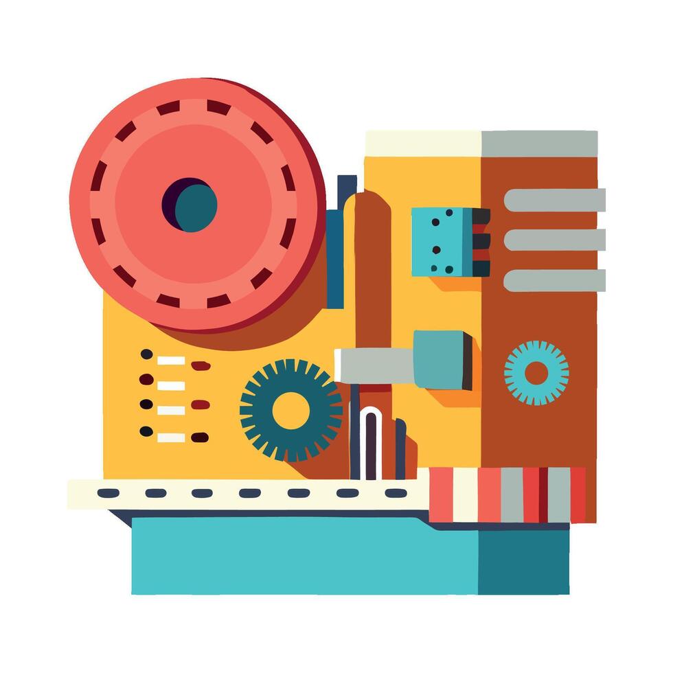 A flat illustration of a machine with gears and wheels vector
