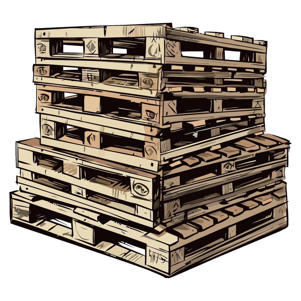 A stack of wooden pallets on a white background vector