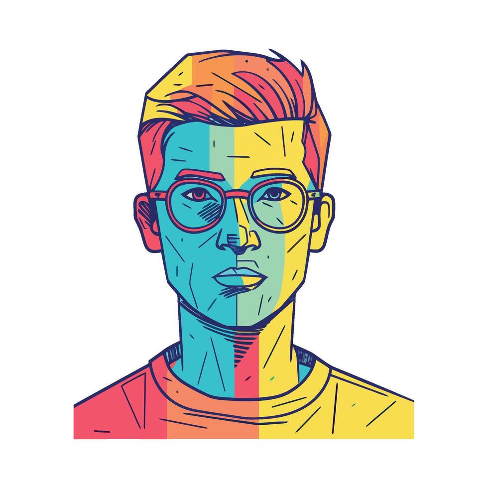 A man with glasses and a colorful face vector