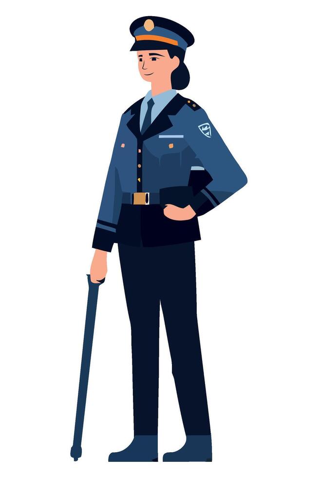 A woman in a police uniform with a stick vector