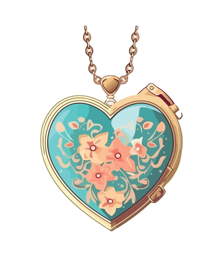 A heart shaped locket with flowers on it vector