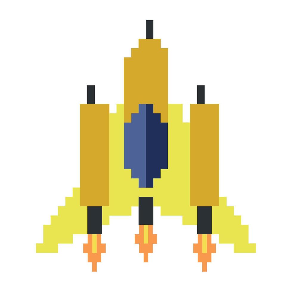 Pixel art of a yellow and black space ship vector
