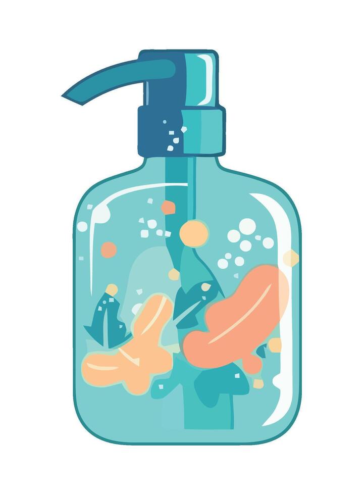 A bottle of soap with bubbles and bubbles vector