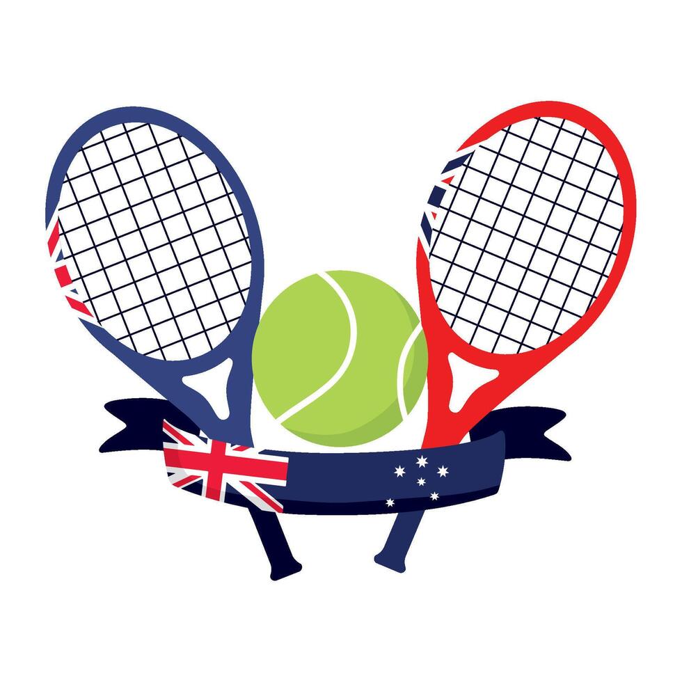 Tennis rackets and ball with australia and new zealand flag vector