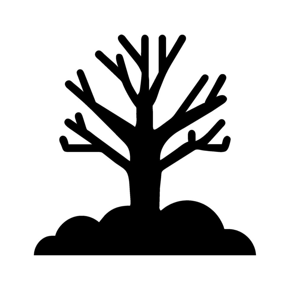 A black silhouette of a tree on top of a hill vector