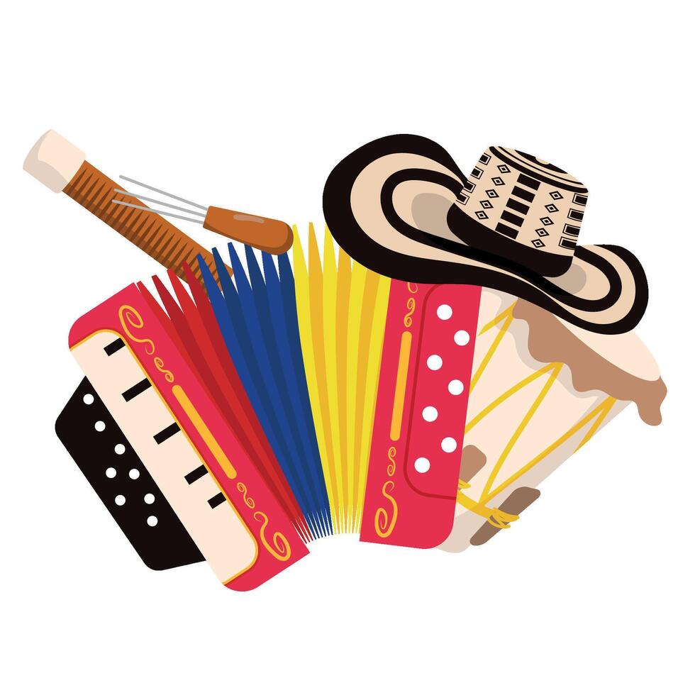 A musical instrument and hat are shown vector