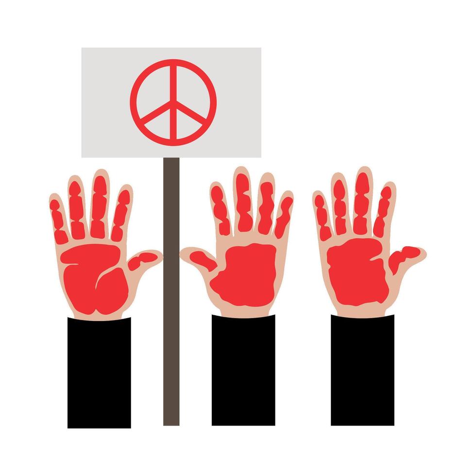 Hands with red paint on them holding a peace sign vector