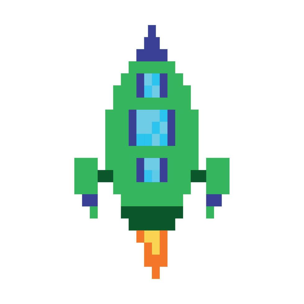 Pixel art space ship illustration vector
