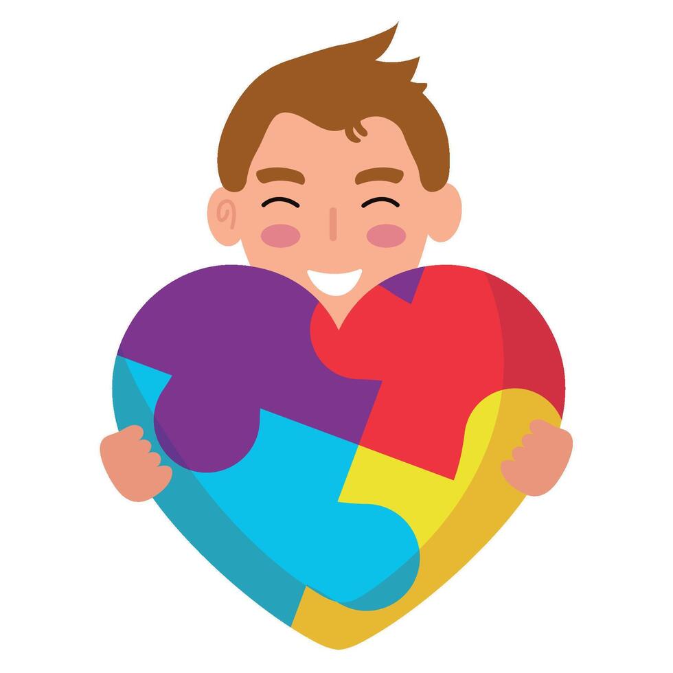 A boy holding a heart with puzzle pieces vector