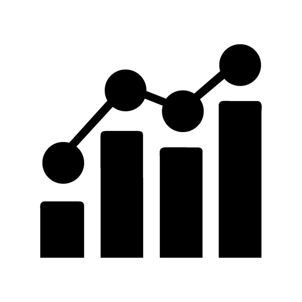 A graph bar chart icon with a line going up vector