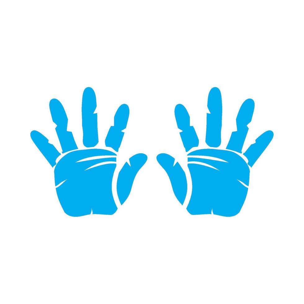 Two hands with blue gloves on a white background vector