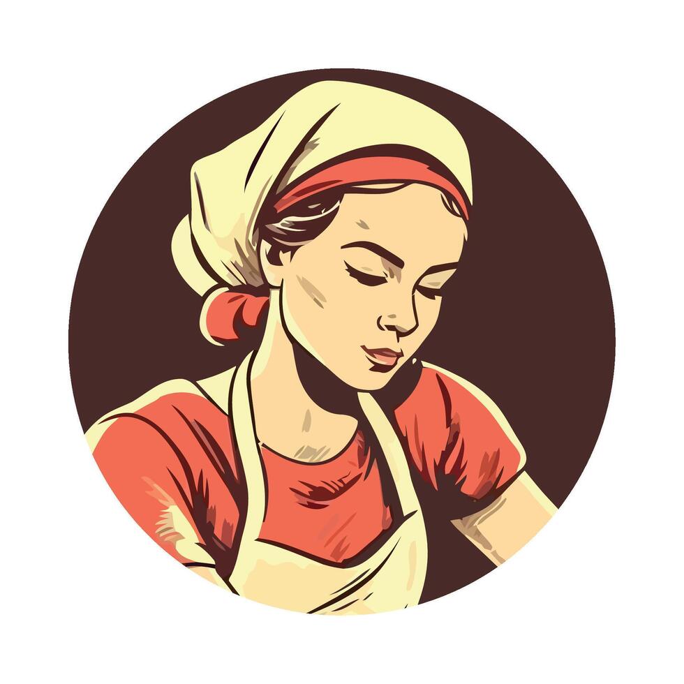 A woman in an apron is cooking food vector