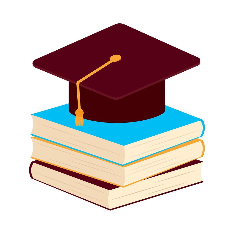 A graduation cap and books on a white background vector