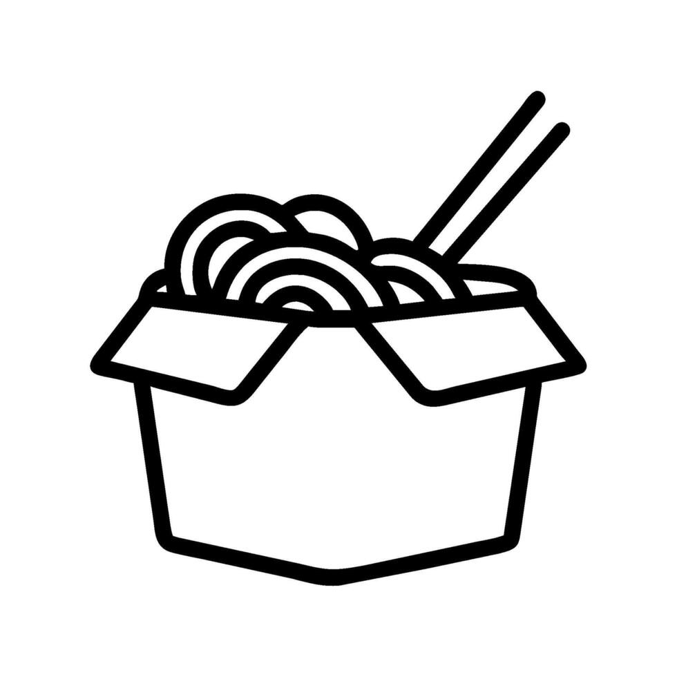 A black and white illustration of a box with noodles vector