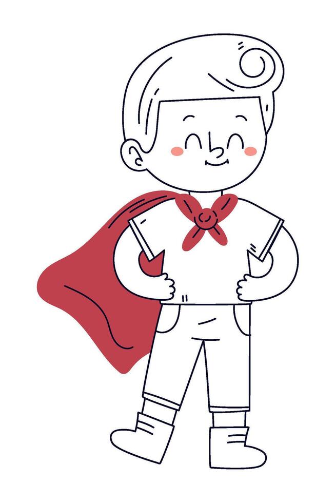 A cartoon boy in a red cape and red shirt vector