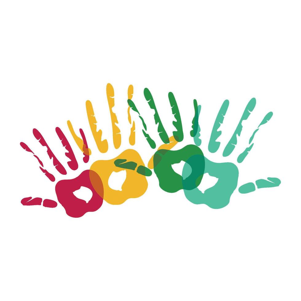 Handprints of different colors on a white background vector