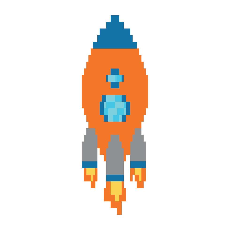 Pixel rocket ship illustration vector