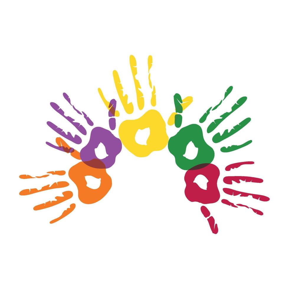 Colorful handprints on a white background vector