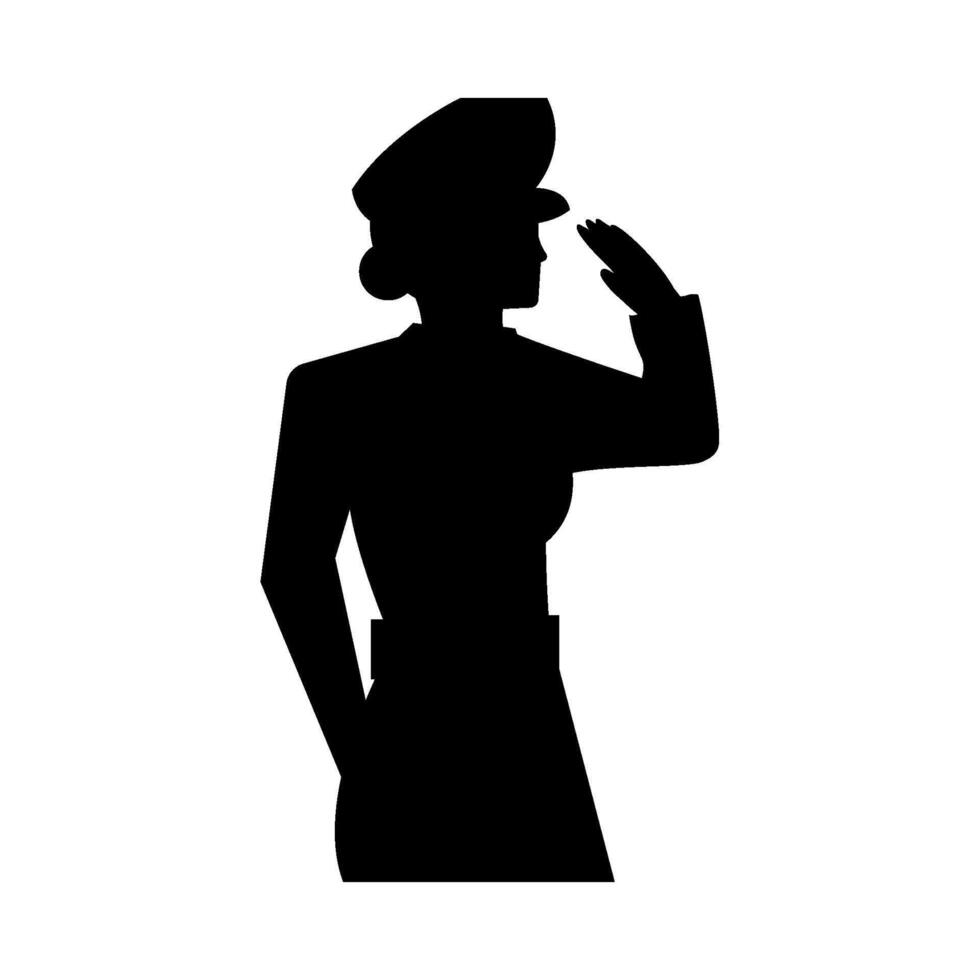 A silhouette of a woman saluting vector