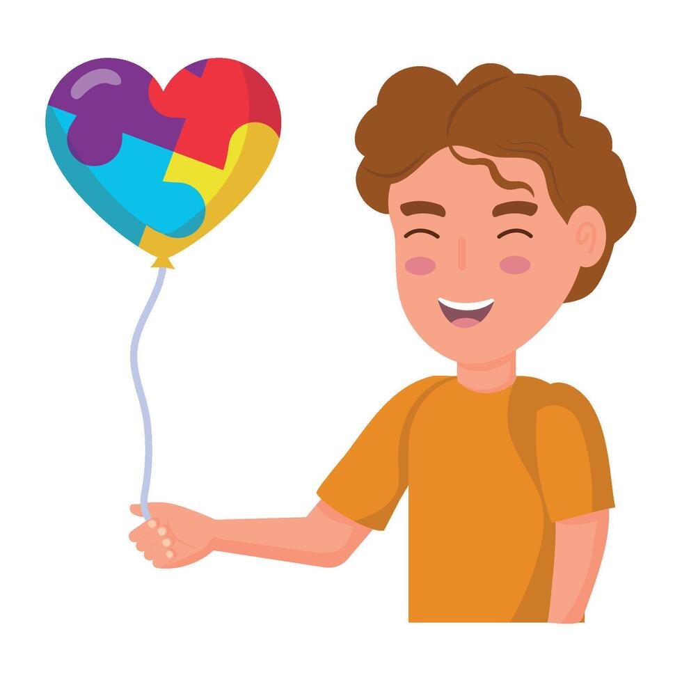 A boy holding a heart shaped balloon with puzzle pieces vector