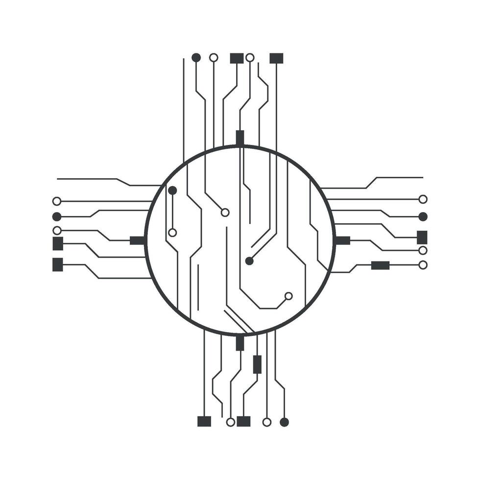 Circuit board with a circle in the middle vector