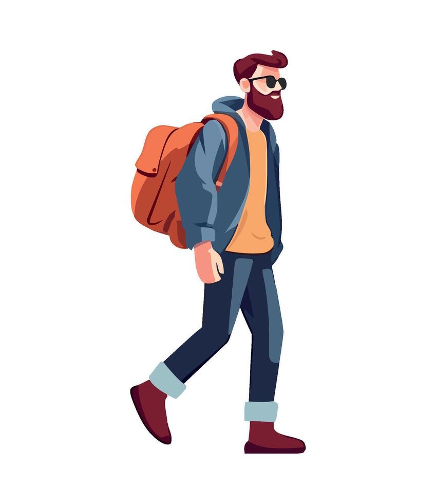 Man with backpack walking illustration vector