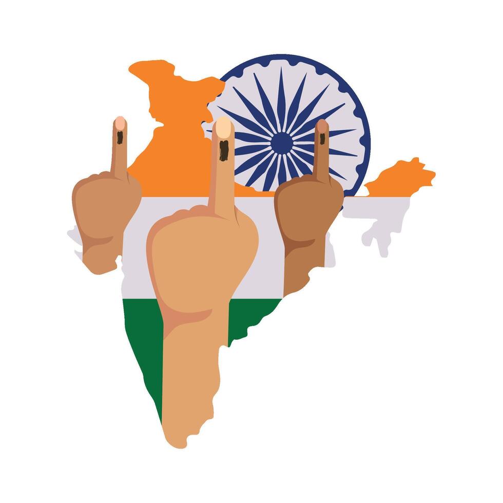 India map with hands showing thumbs up vector