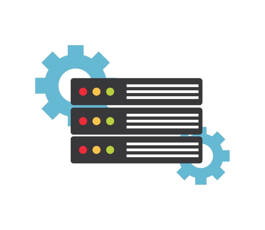 Server with gears and cogs icon illustration vector