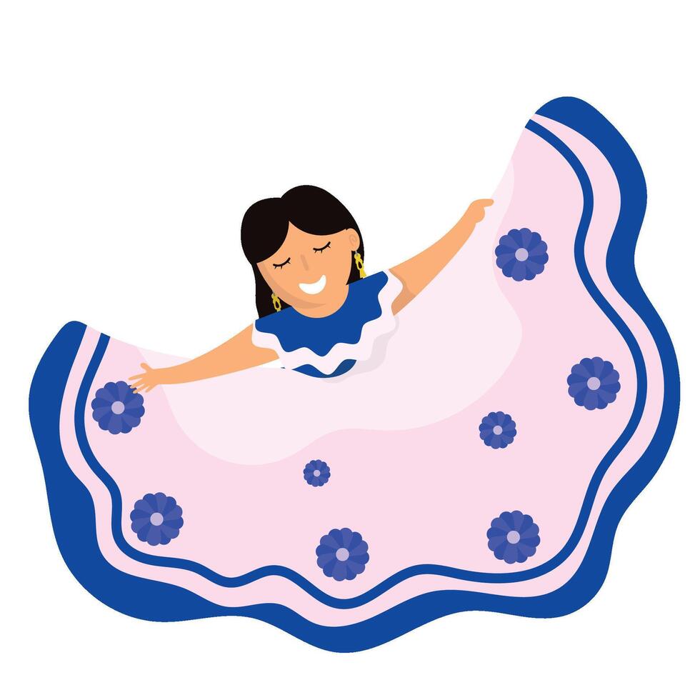 A cartoon girl in a blue dress is dancing on a blue and pink blanket vector
