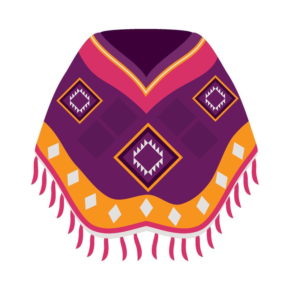 A purple and orange poncho with fringes vector