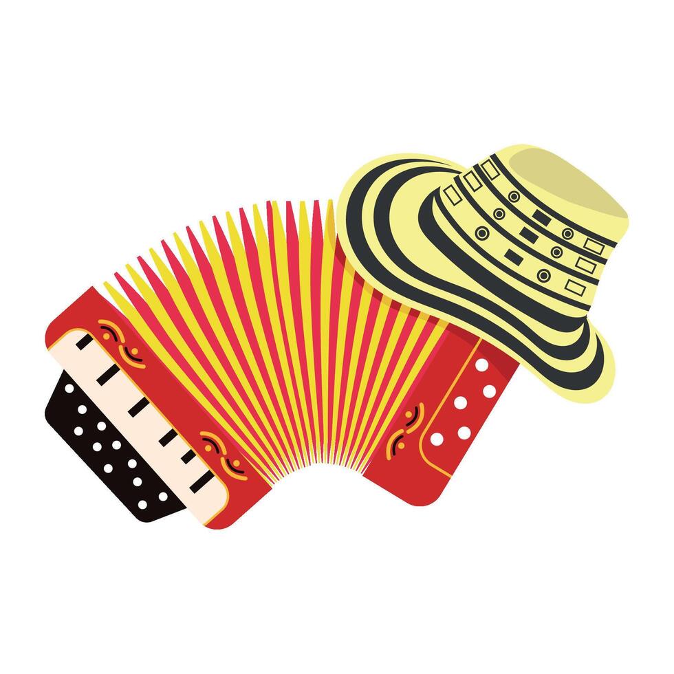 A hat and accordion on a white background vector