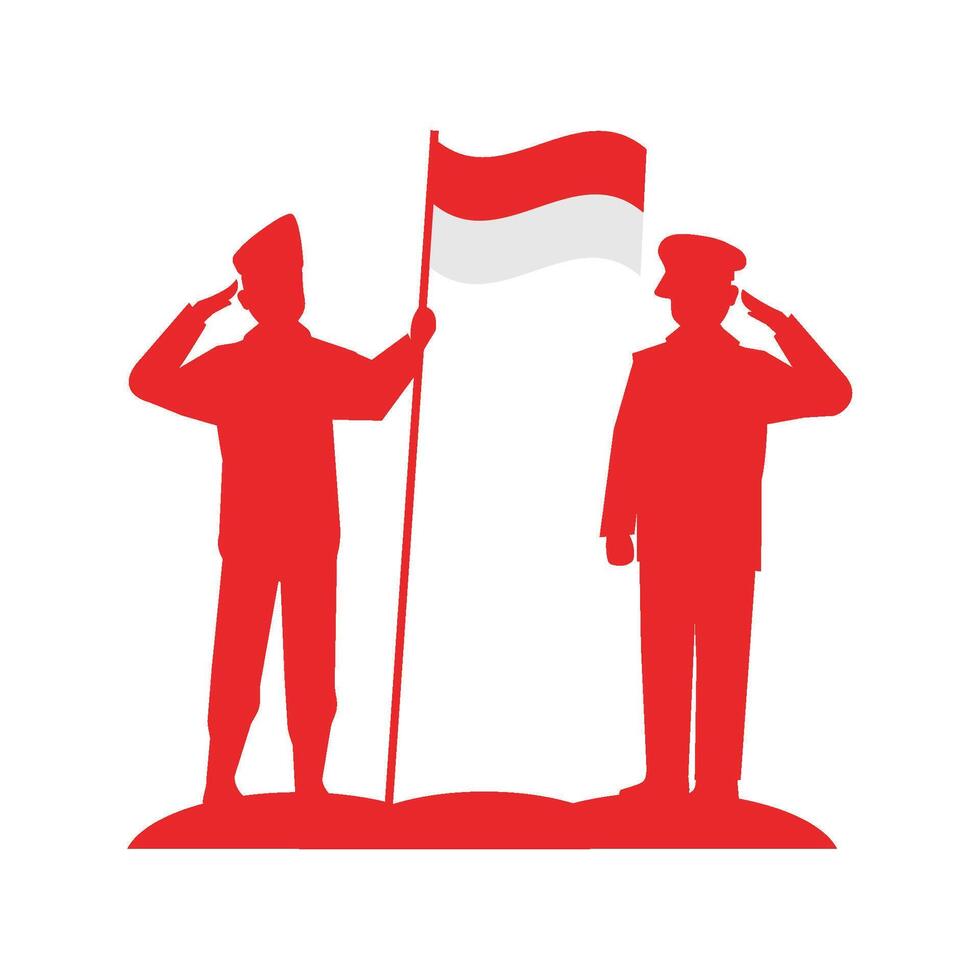 Two men in uniform holding the flag of indonesia vector