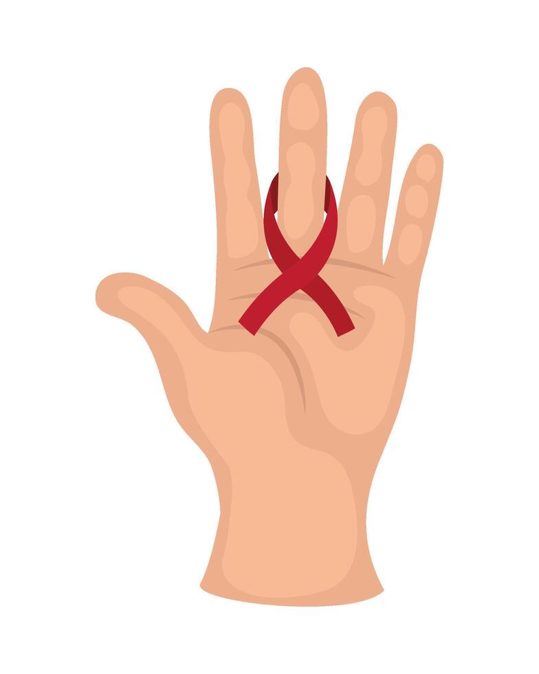 A hand with a red ribbon on it vector