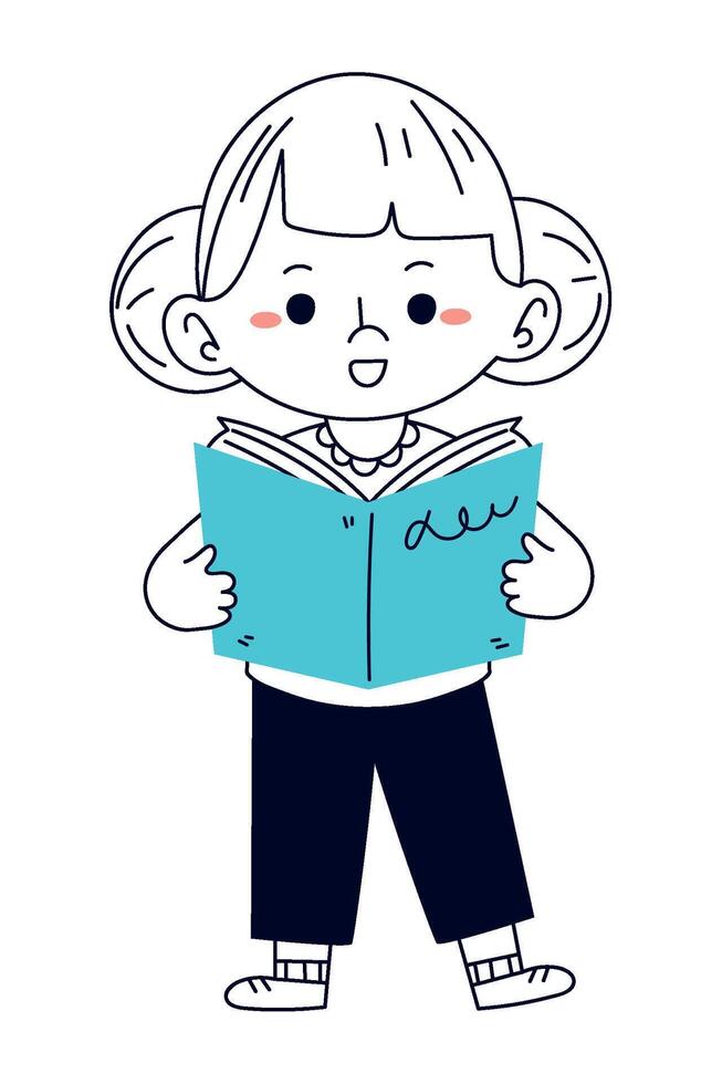 A girl reading a book vector