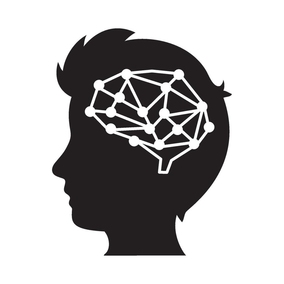 A silhouette of a man's head with a brain connected to it vector