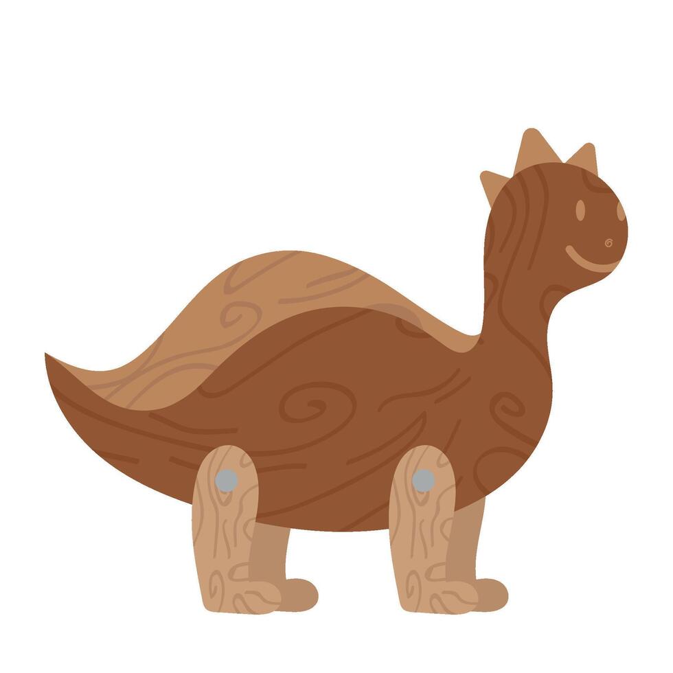 A wooden dinosaur toy with a brown body and long legs vector
