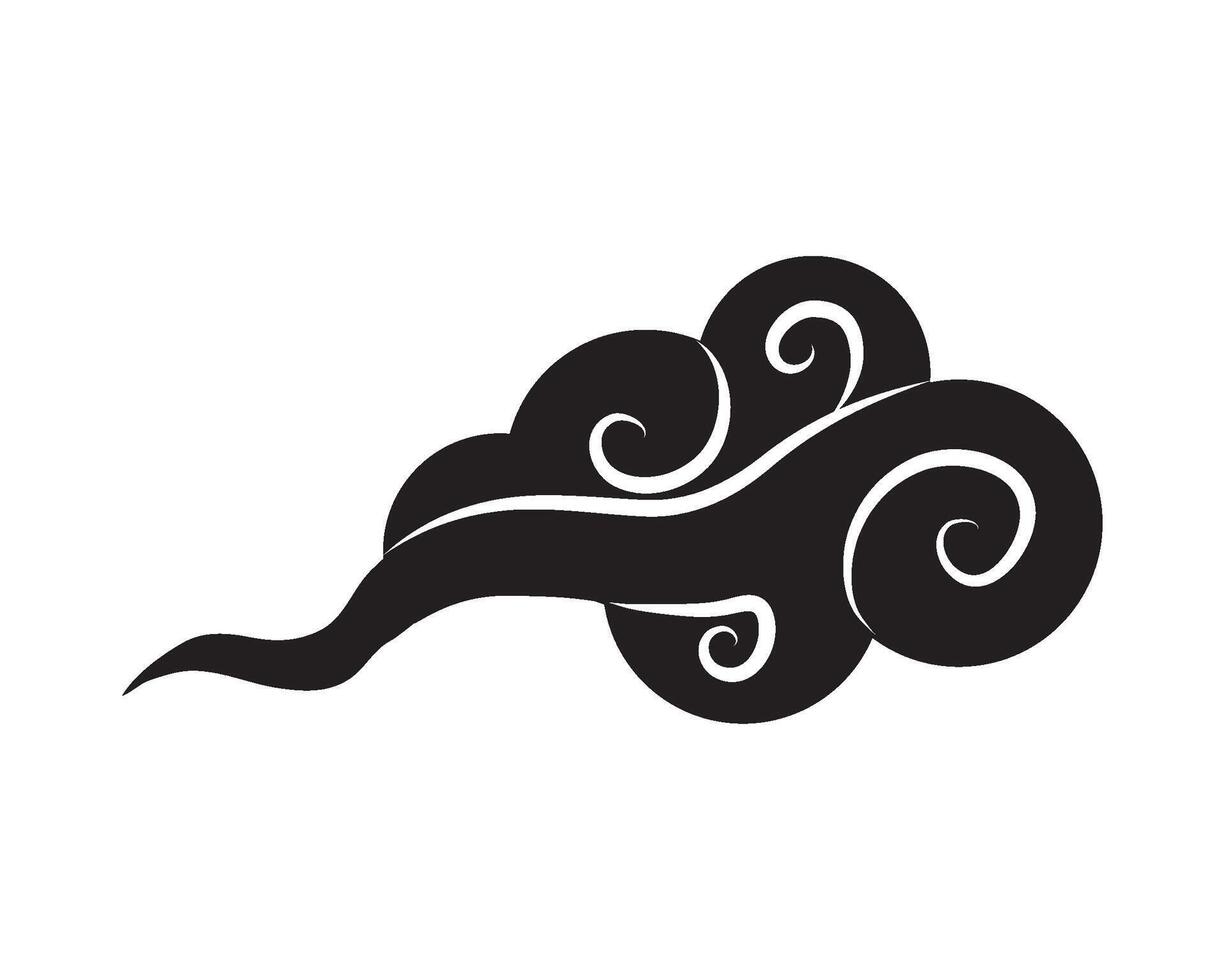 A black and white logo of a cloud with swirls vector