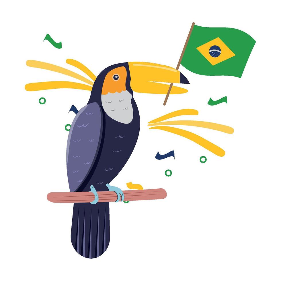 Brazilian flag and toucan bird illustration vector