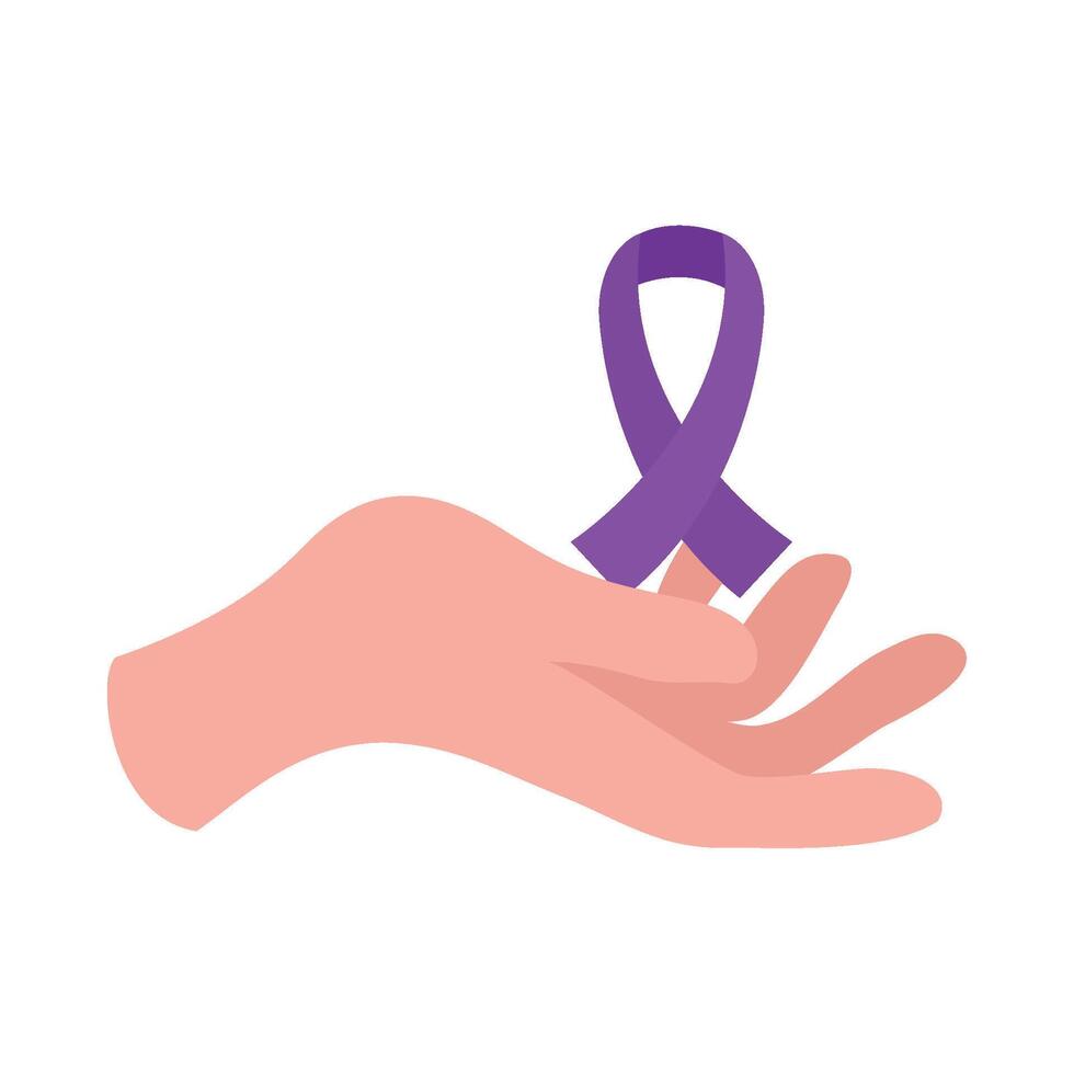 Hand holding purple ribbon for awareness of lupus vector