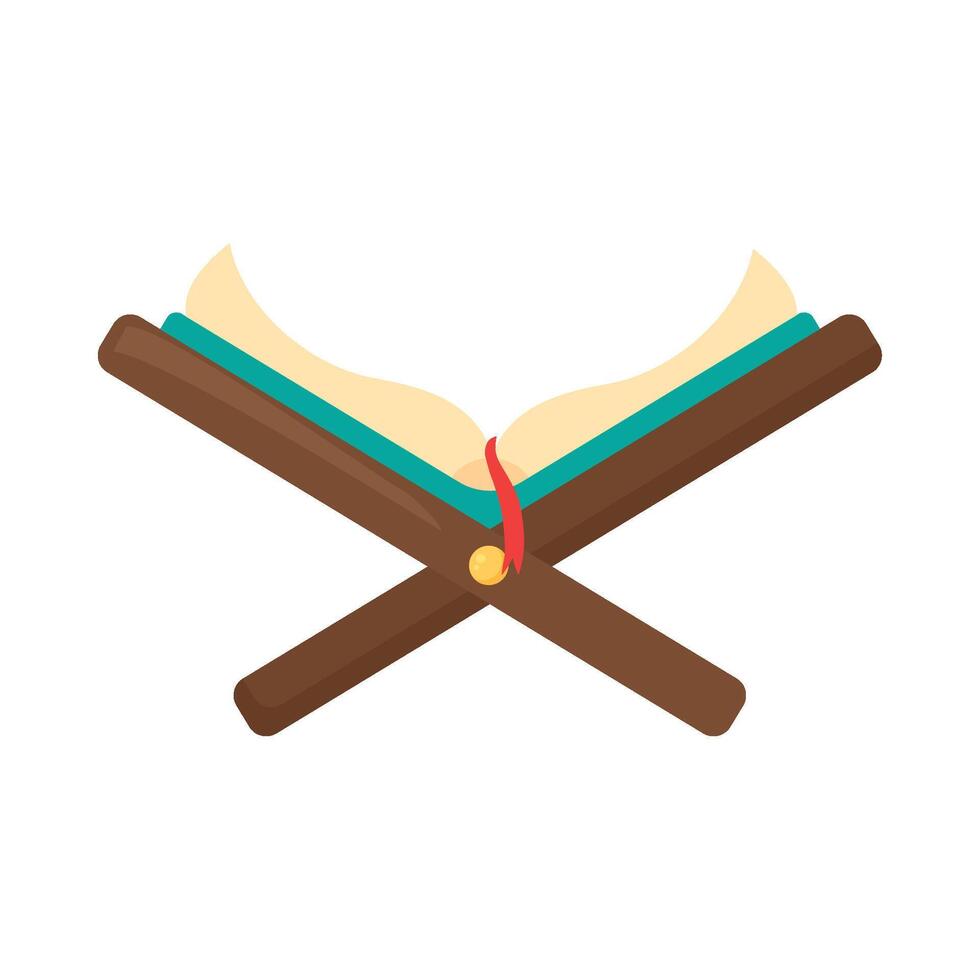 Open book with crossed wooden sticks on a white background vector