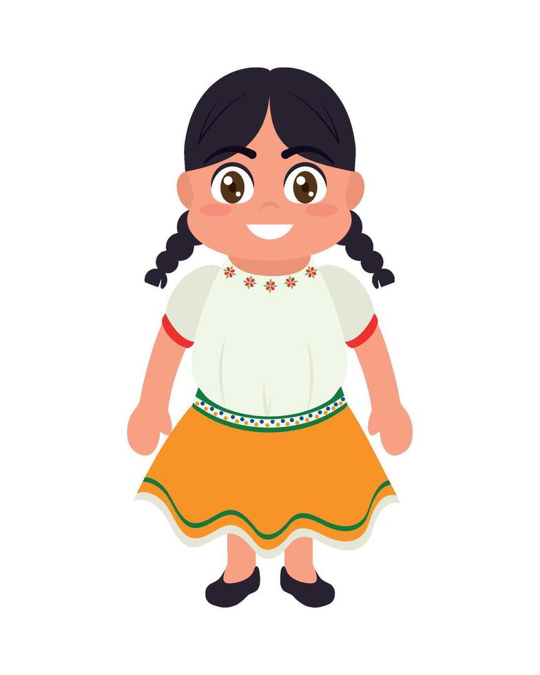 A cartoon girl in mexican dress vector