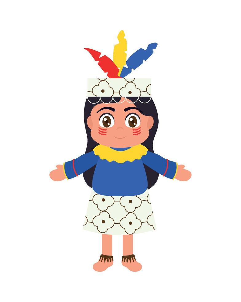 A cartoon girl in native dress with feathers vector